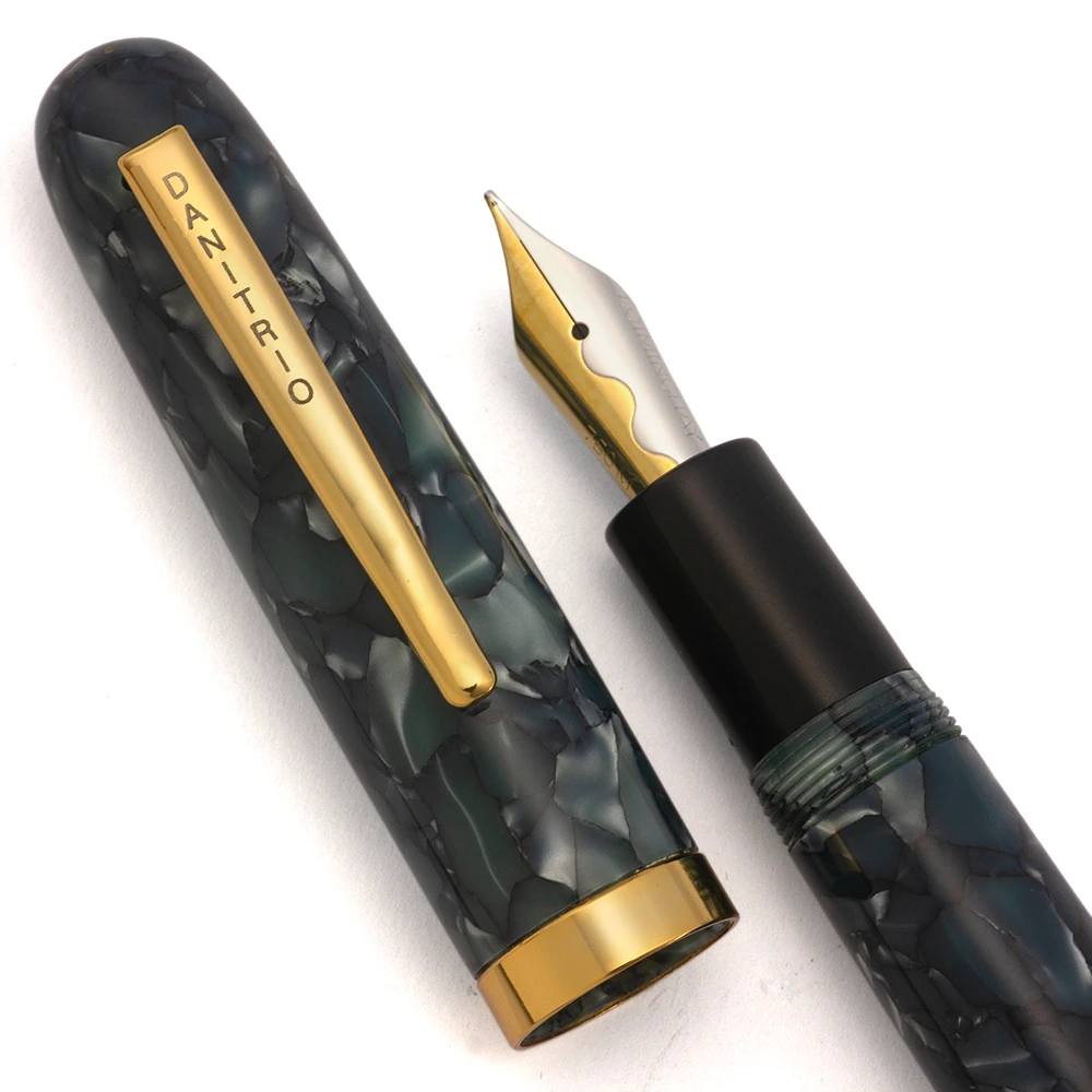 Danitro Cumlaude Fountain Pen - Blue Cracked Ice Cellulose Acetate w GT, C/C, 18k Medium Loiminchay Nib (Excellent +, Works Well)