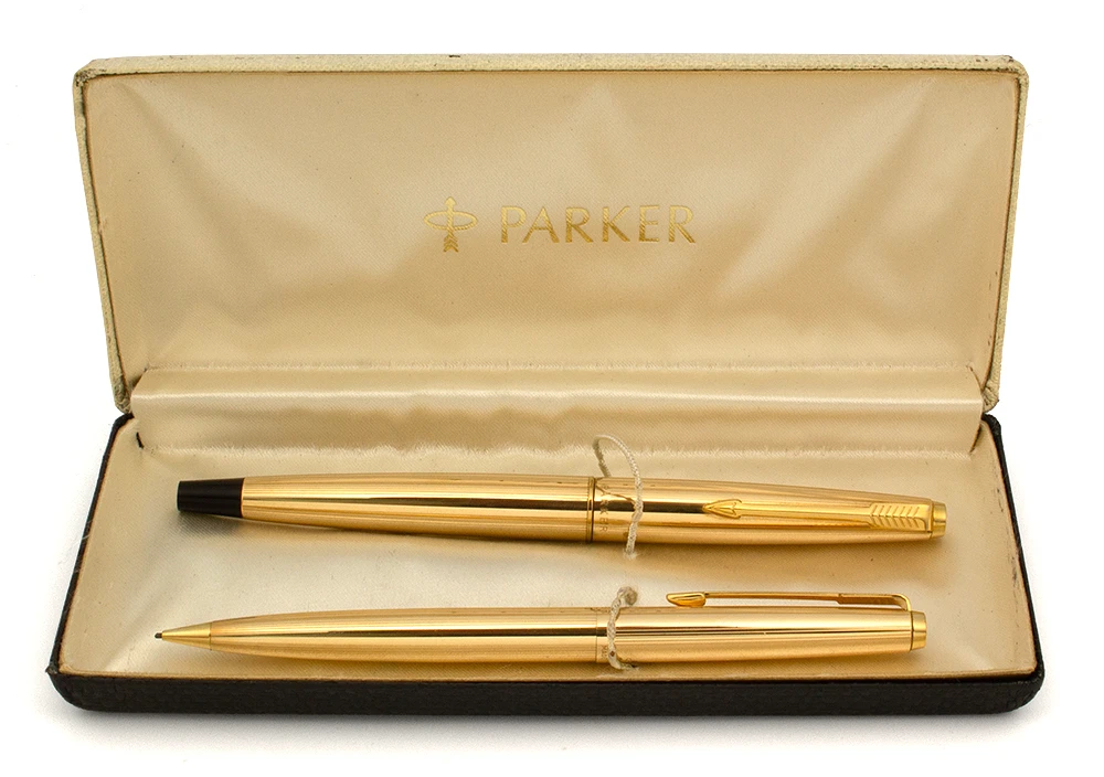 Parker 45 Fountain Pen and Pencil Set (1960s) - Gold Filled "Insignia" Model, Medium 14k Nib (Excellent + in Box, Works Well)