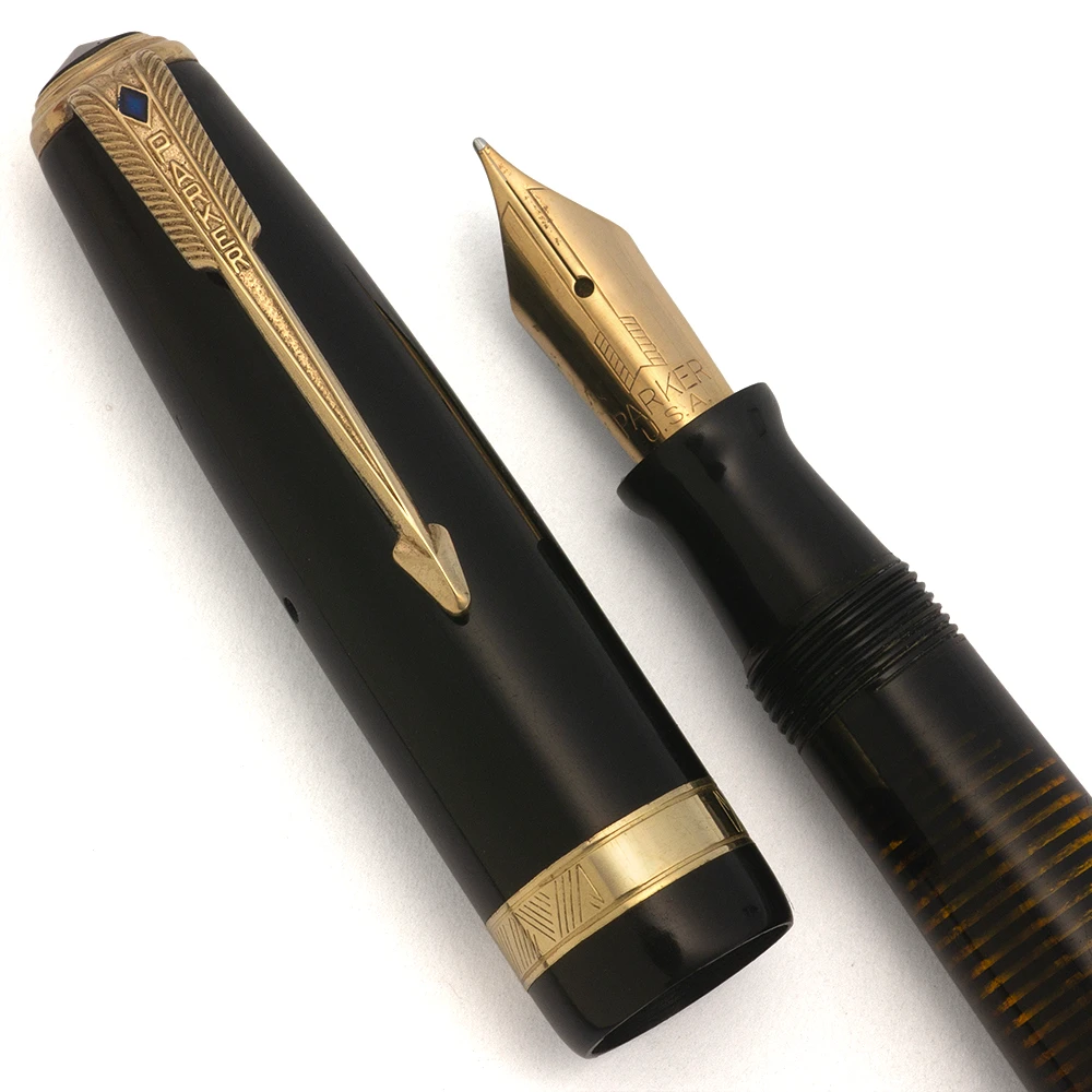Parker Vacumatic Major Fountain Pen (1946) - Black w GT, Medium Nib (Excellent +, Restored)