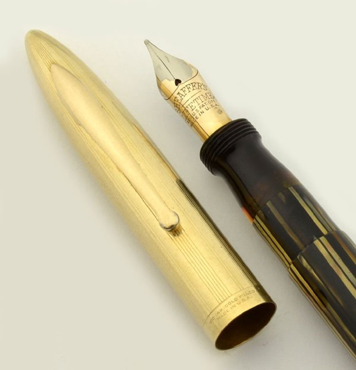 Sheaffer Crest 1375 Fountain Pen -  Early Lever Filler, Brown Striated, Medium Open Nib (Excellent, Restored)