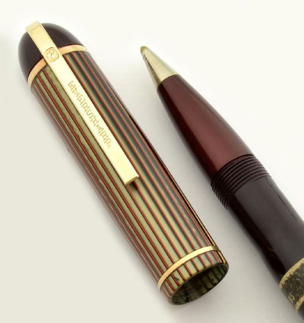 Eversharp Skyline "Capillary Action" Early Ballpoint Pen - Burgundy, Striped Cap  (Excellent, Needs Refill)