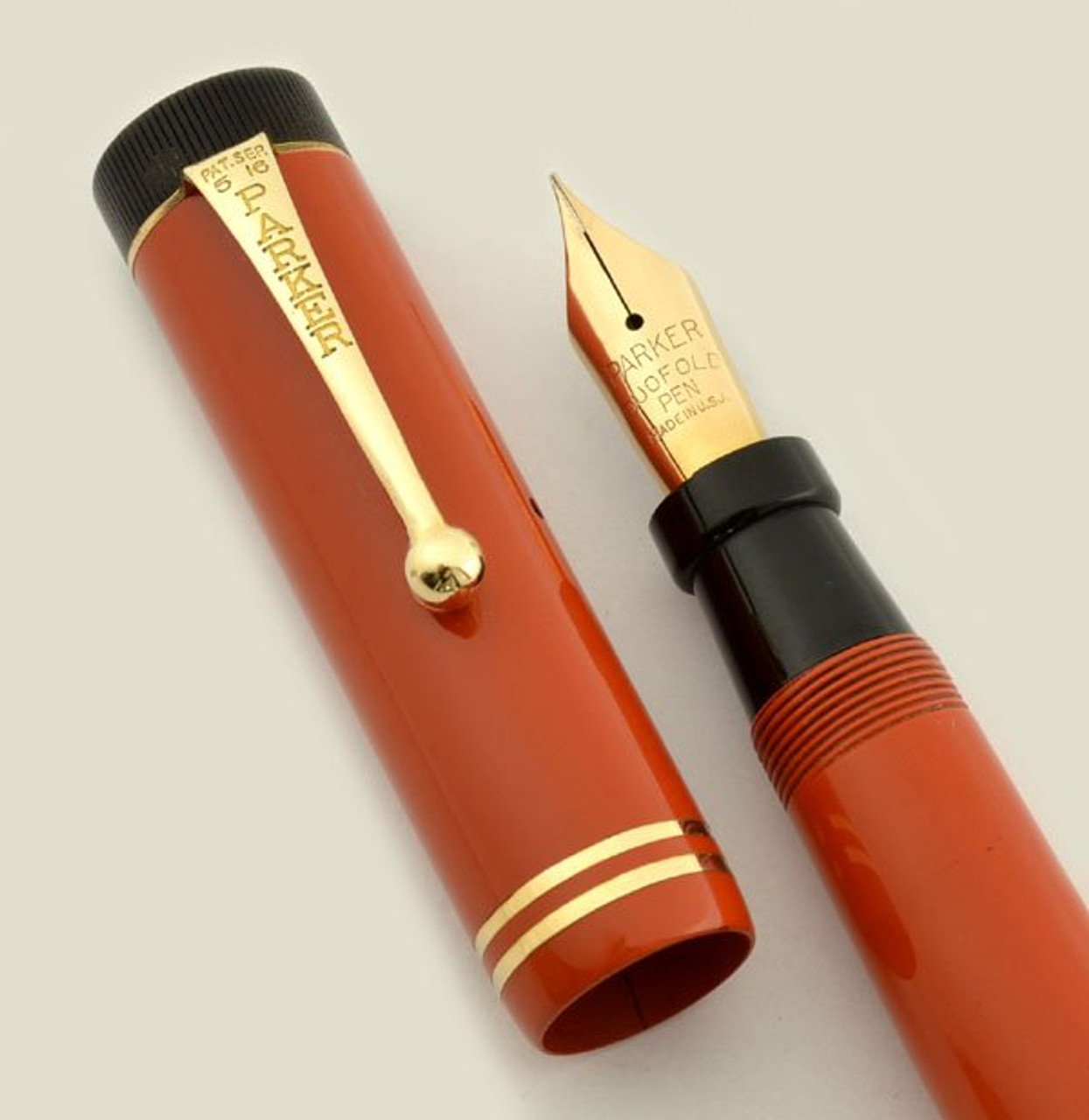 Parker Duofold Senior 1928-9 Fountain Pen - Red, Double Band, Fine (Excellent, Restored) - 7629