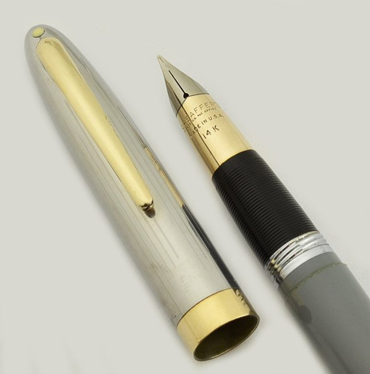 Sheaffer Sentinel TM Snorkel Fountain Pen 1954 - Grey, Fine, 14k Tube (Excellent, Restored)