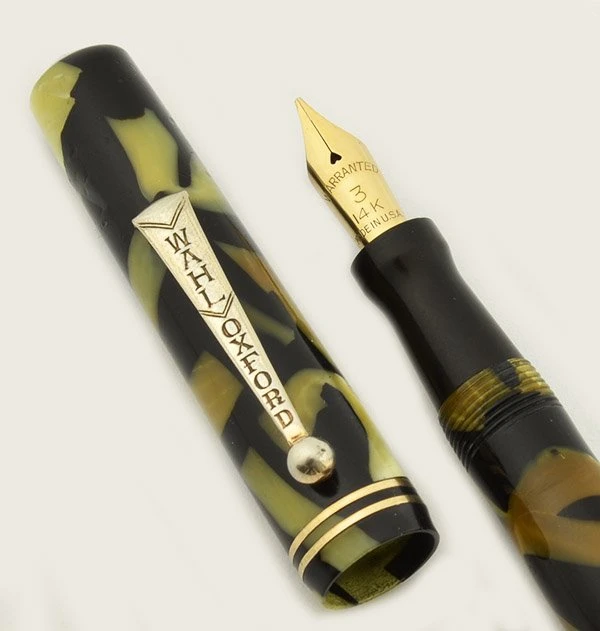 Wahl Oxford Fountain Pen - Early Style, Black & Pearl, Flexible Nib (Excellent, Restored)