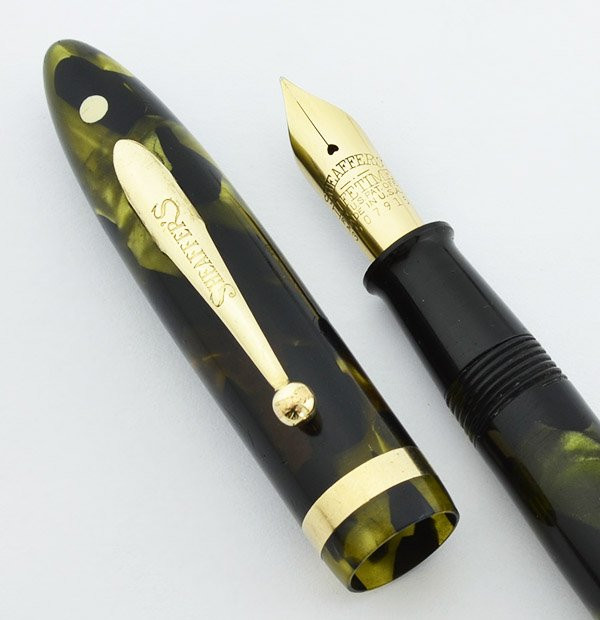 Sheaffer Balance Lifetime Fountain Pen 1930s - Full Size, Green Marble, Fine (User Grade, Restored)