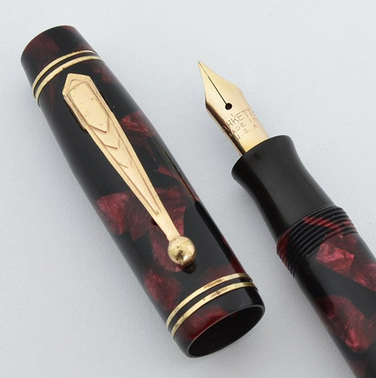 Parker Parkette 1933 - Red Marble, Semi-Flex Medium Nib (Excellent, Restored)