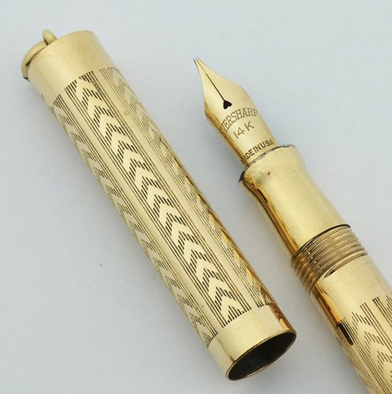 Wahl #2 Fountain Pen 1920s - Ring Top, GF w Chevron Design, 14k Medium Nib (Excellent, Restored)