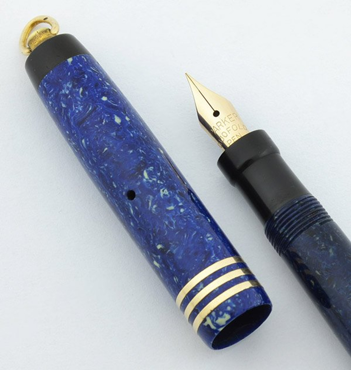 Parker Lady Duofold Fountain Pen - Streamline Ring Top, Lapis Blue, Extra Fine (Excellent, Restored)