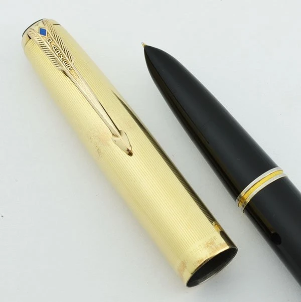 Stylo Plume Parker 51 Vacumatic Résine Noire Et Chrome - Plume Or Blue Diamond, Occasion