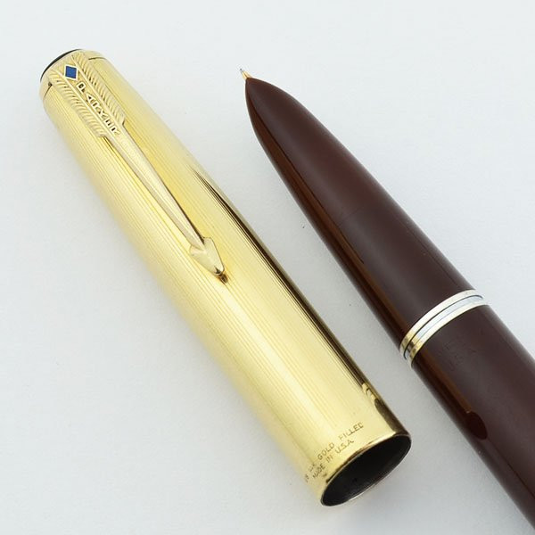 Parker 51 Vacumatic 1946 - Cedar Blue, GF 4 Parallel Lines Cap, Blue Diamond, Extra Fine (Very Nice, Restored)
