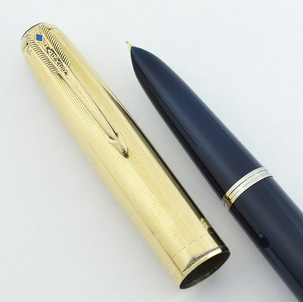 Parker 51 Vacumatic 1946 - Cedar Blue, GF 4 Parallel Lines Cap, Blue Diamond, Extra Fine (Very Nice, Restored)