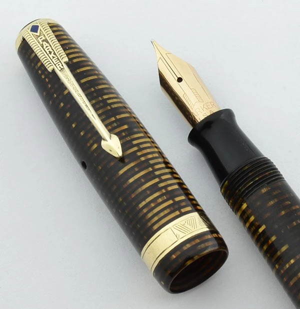 Parker Vacumatic Major Fountain Pen - 1943, Golden Pearl w Jeweler's Band, Extra Fine (Very Nice, Restored)