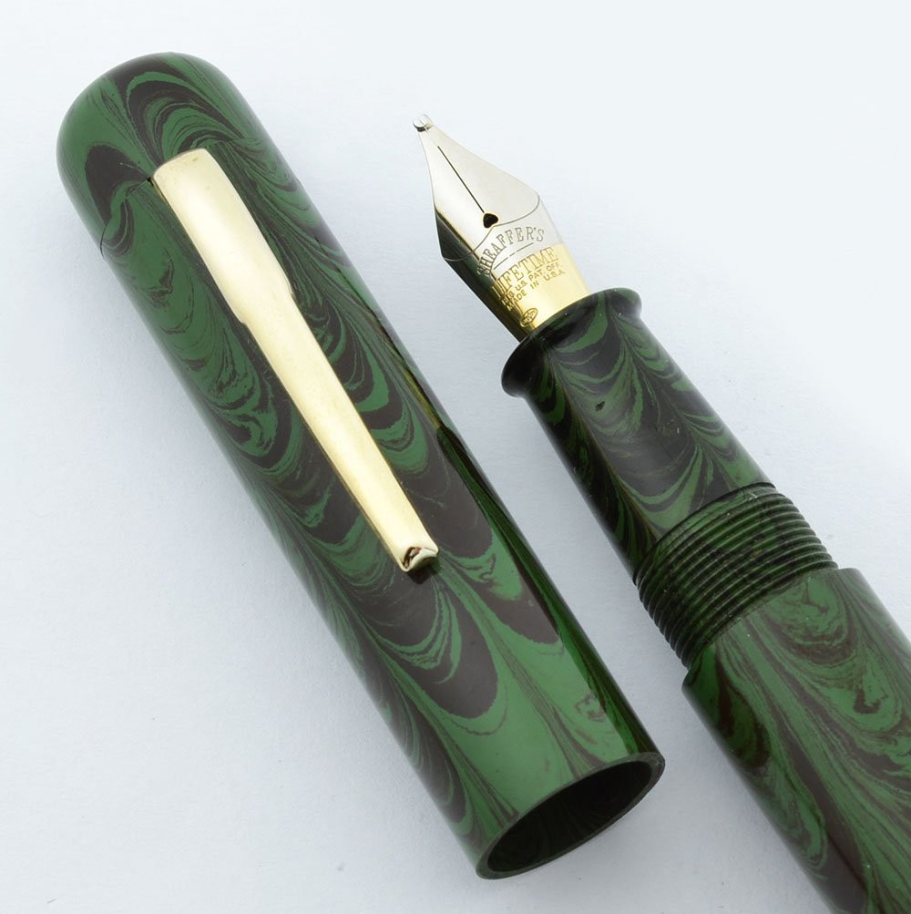 Ranga Ebonite 4C - Blow-Filler, Sheaffer Lifetime Stub Italic Nib, Smooth Green Ripple (New)