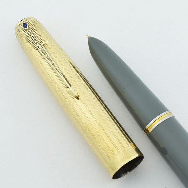 Parker 51 Vacumatic - 1946, Dove Grey, GF Wavy Lines Cap, Fine, (Excellent, Restored)