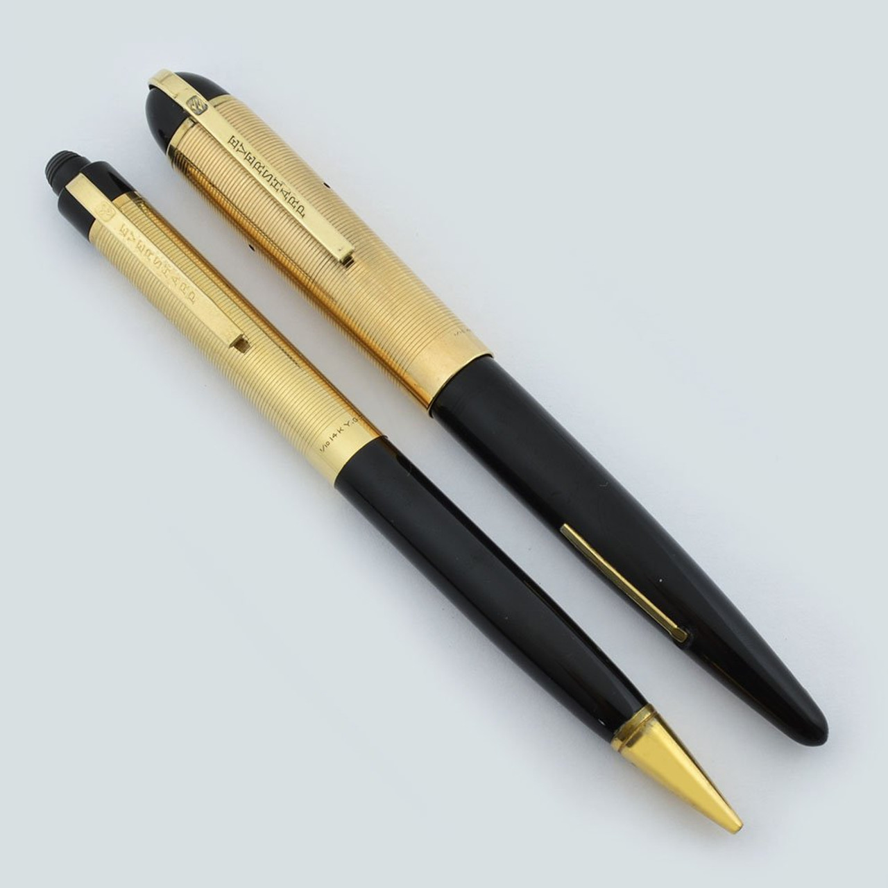 Eversharp Skyline Fountain Pen and Pencil Set - Black, Gold Cap, Manifold Medium (Excellent, Restored)