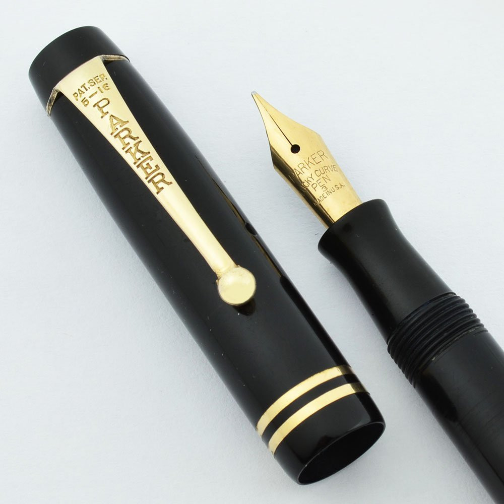 Parker Duofold Streamline "Long Special" Fountain Pen - Black, Fine Flexible Nib (Excellent +, Restored)