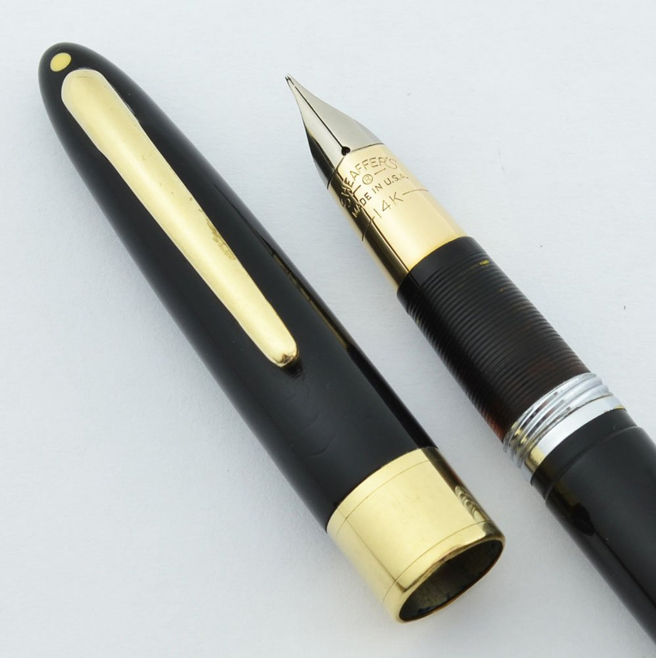 Sheaffer Valiant Fountain Pen - TM Touchdown, Black, Medium Triumph Nib (Excellent, Restored, Personalized)