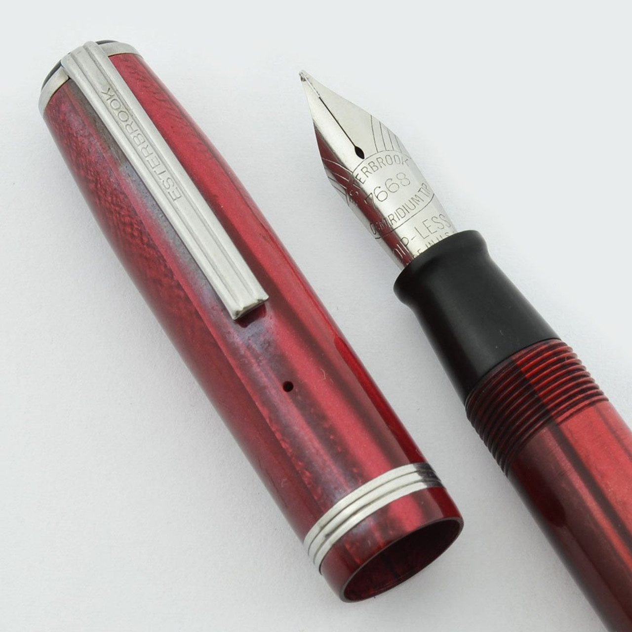 Esterbrook J Fountain Pen - Red, 7668 Firm Medium Nib (Very Nice, Restored, Original Sticker)