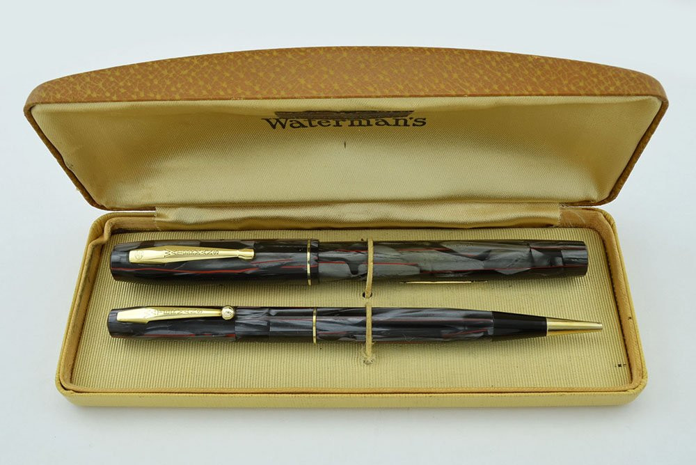 Waterman Thorobred Fountain Pen Set - Grey Marble Red Veins, Gold