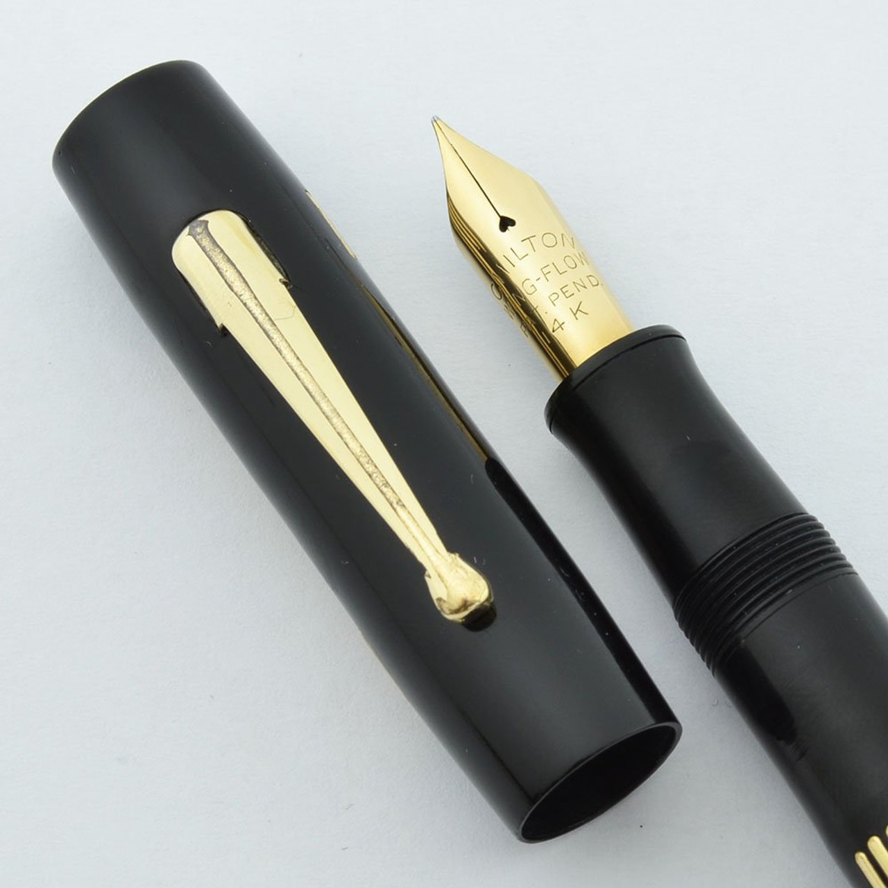 Chilton Wing-Flow Fountain Pen - Full Size, N Inlay Design, Black, Fine Flex Nib (Excellent +, Restored)