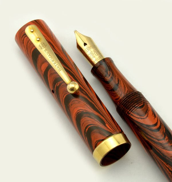 Waterman 52 V Red Ripple Ring Top Fountain Pen Full Flex New York Extra  Fine Nib (Excellent, Restored) - Main Image