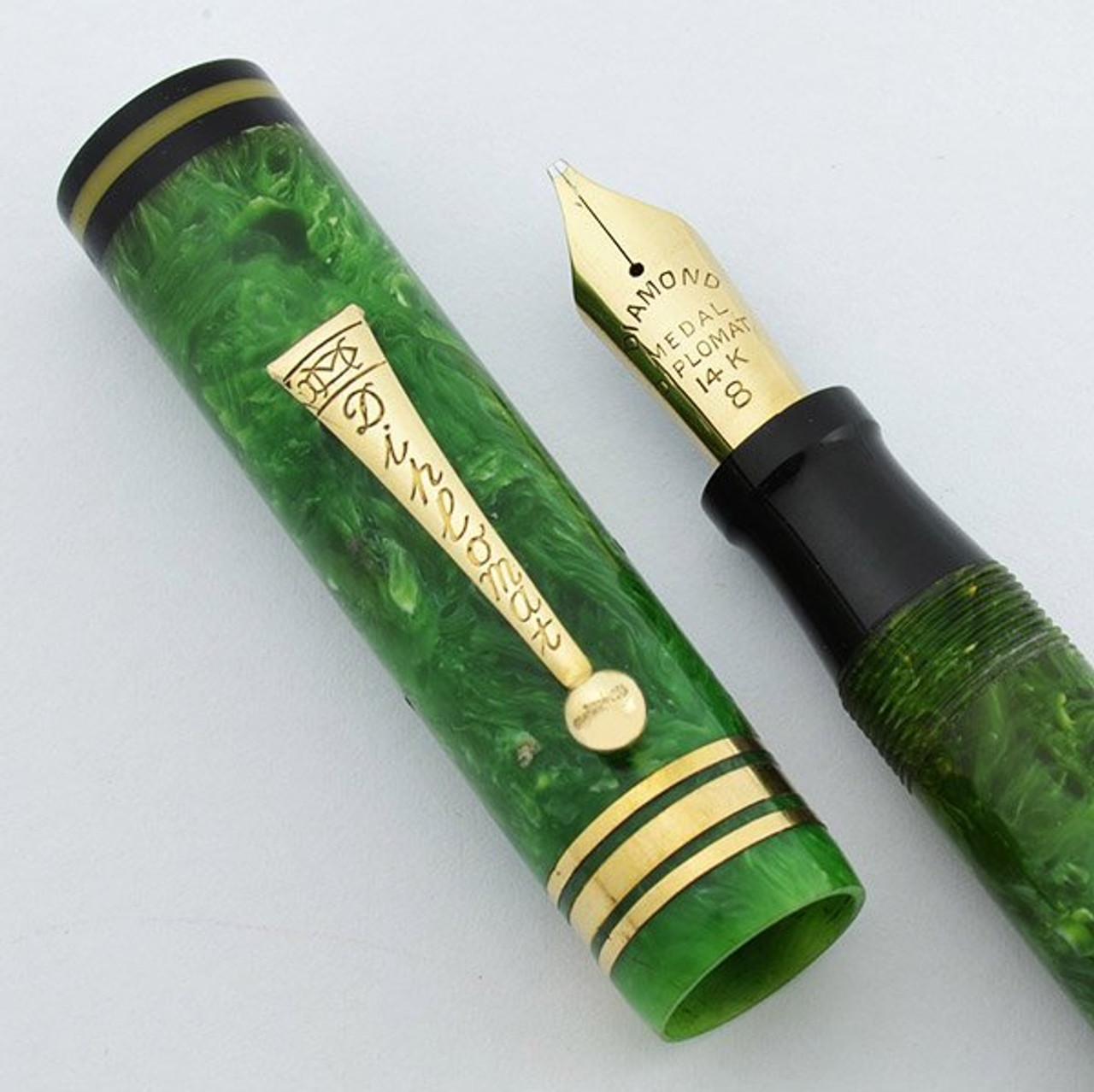 Diamond Point Fountain Pen 1930s Amber & Red Flecked Celluloid, Semi