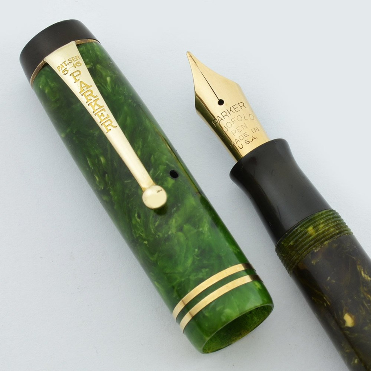 Parker Duofold Senior Fountain Pen (Streamline) - Jade Green, Medium (Excellent, Restored)