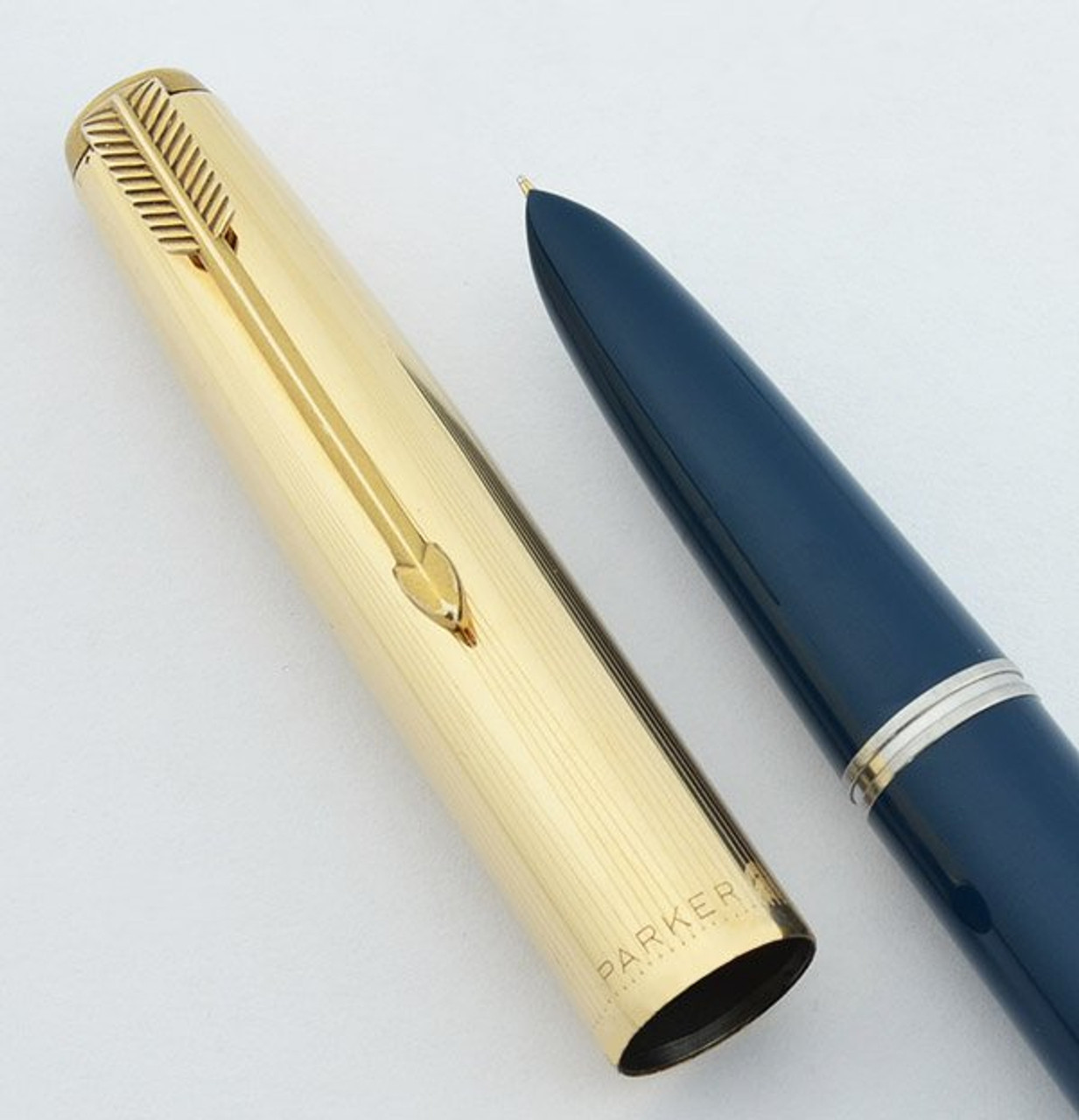 Parker 51 Aerometric 1949 Demi - Teal, Gold Filled Converging Lines Cap, Extra Fine (Excellent, Working Well)