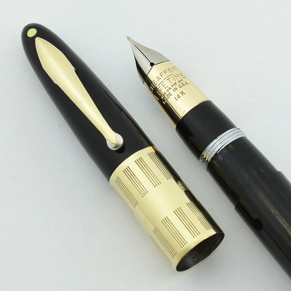 Sheaffer Triumph 1250 Fountain Pen - Green Striated, Wide Band, Vac-Fil, Medium (Very Nice, Restored)