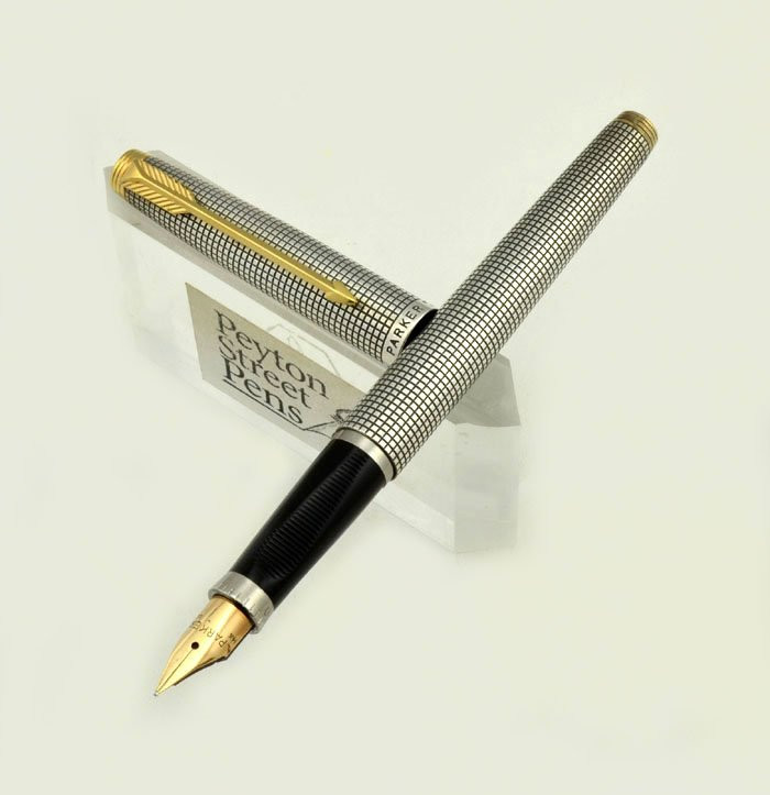 Parker 75 Sterling Fountain Pen - Flat Tassie, Metal Threads,  #66  Medium (Near Mint)
