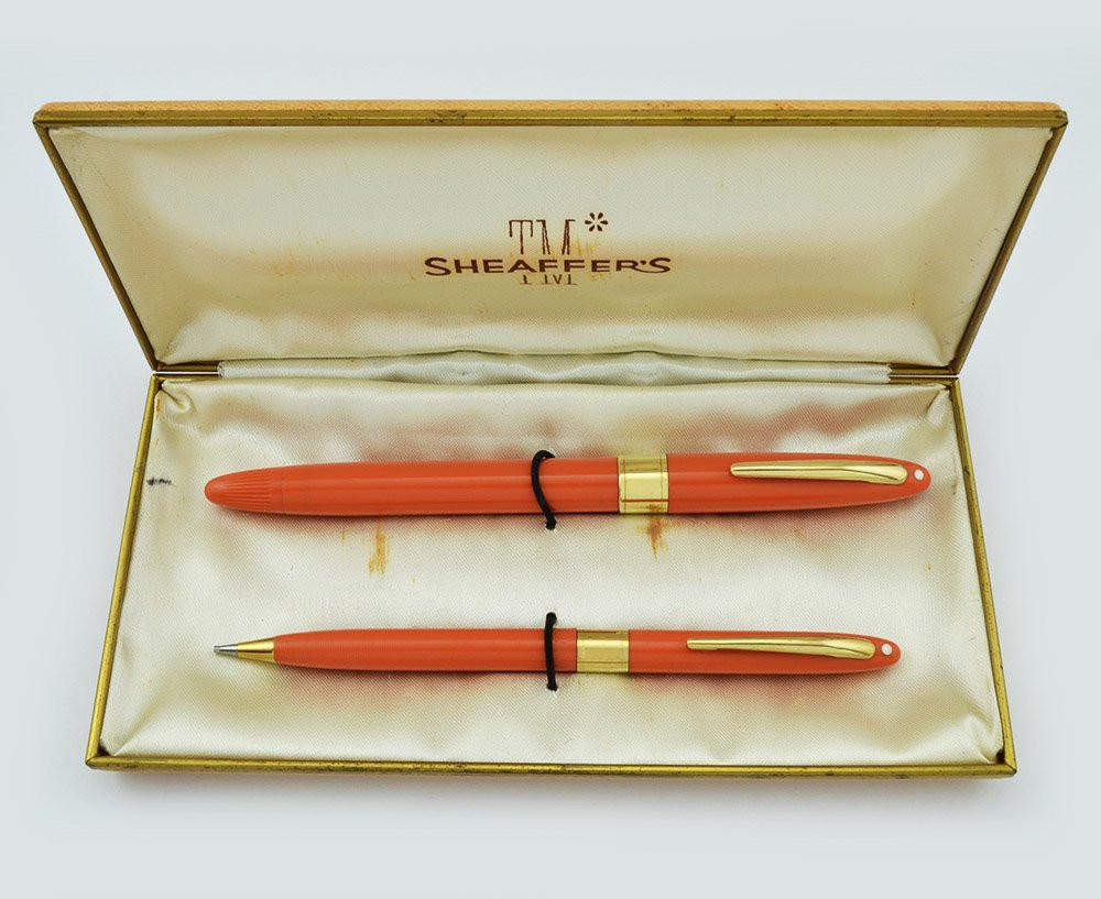 Sheaffer Statesman Snorkel Set  - Rare Mandarin, Fine (Mint in Box, Restored)