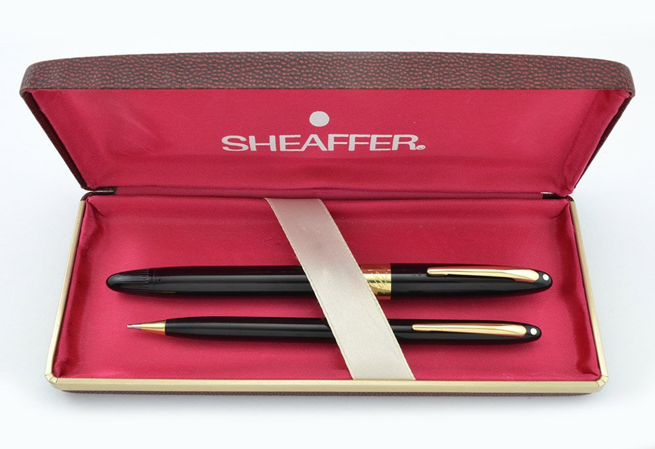 Sheaffer Signature Snorkel Set - Black, 14k Cap Bands, Fine (Very Nice, Boxed, Restored)