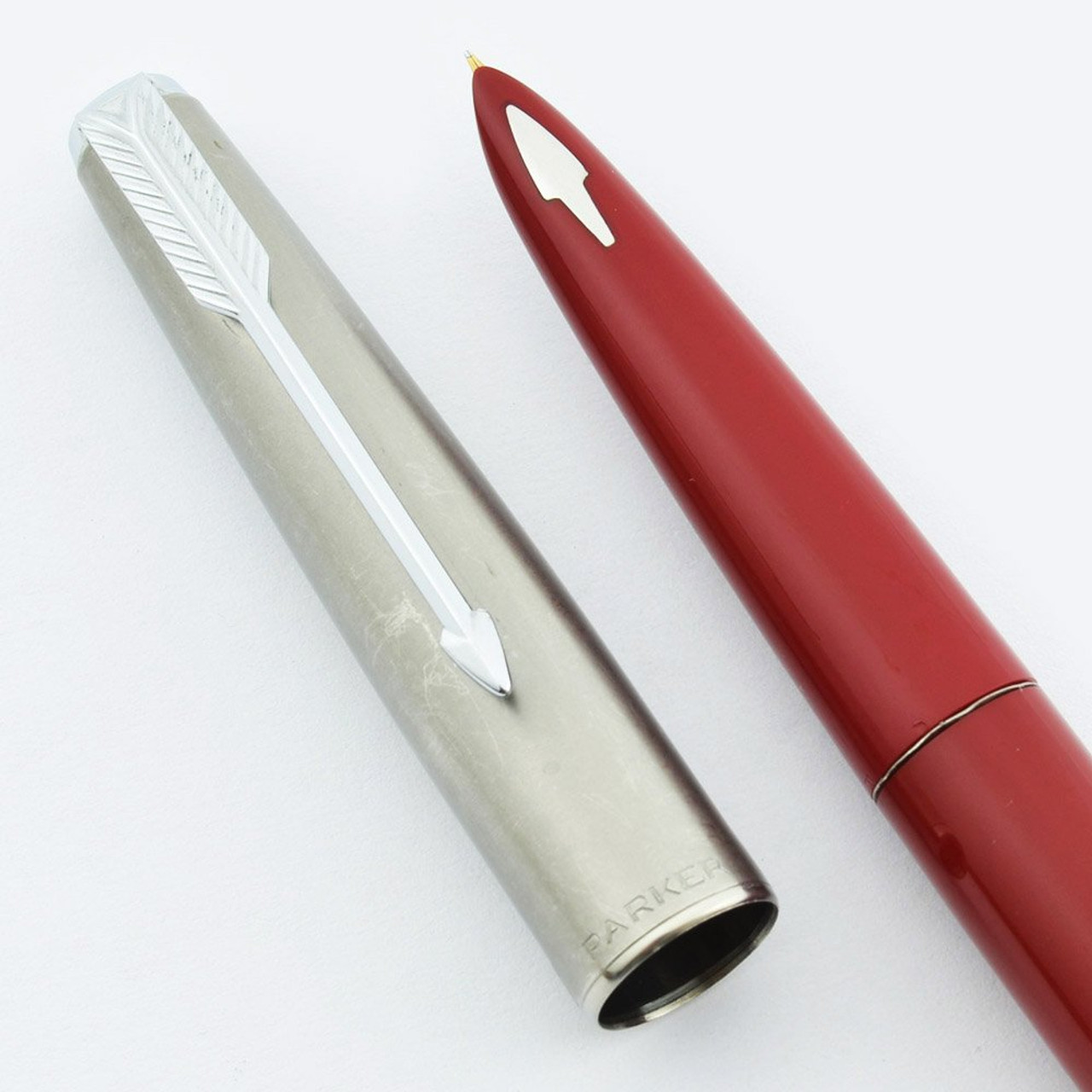 Parker 61 Fountain Pen - Mk I, Red w Steel Cap, Extra Fine Nib (Very Nice, Works Well)