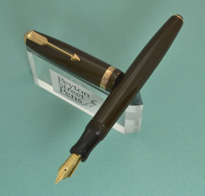 Parker Duofold NS Senior - Double Jewel, Button Filler, Chocolate Brown. Fine Nib (Near Mint)