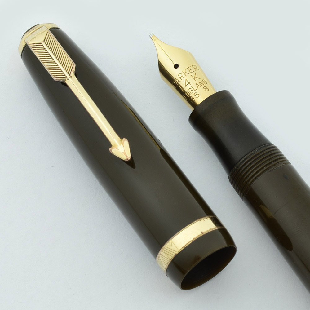 Parker Duofold NS Senior - Double Jewel, Button Filler, Chocolate Brown. Medium #35 Nib (Excellent, Restored)