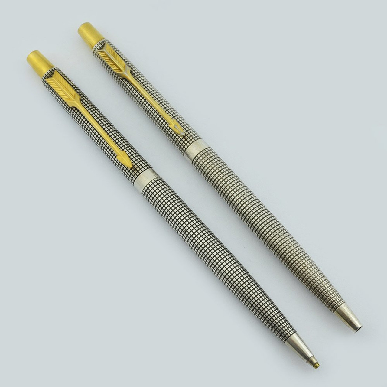 Parker 75 Classic Ballpoint and Pencil Set - Sterling Cisele w Gold Trim (Very Nice, Working Well)