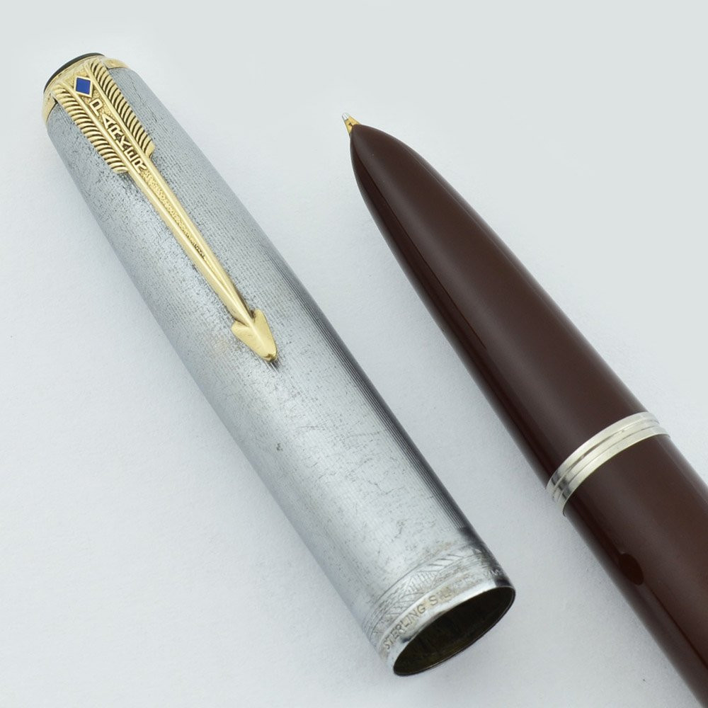 Parker 51 Vacumatic 1947 - Cordovan Brown, Sterling Cap, Medium-Fine Nib (Excellent, Restored)