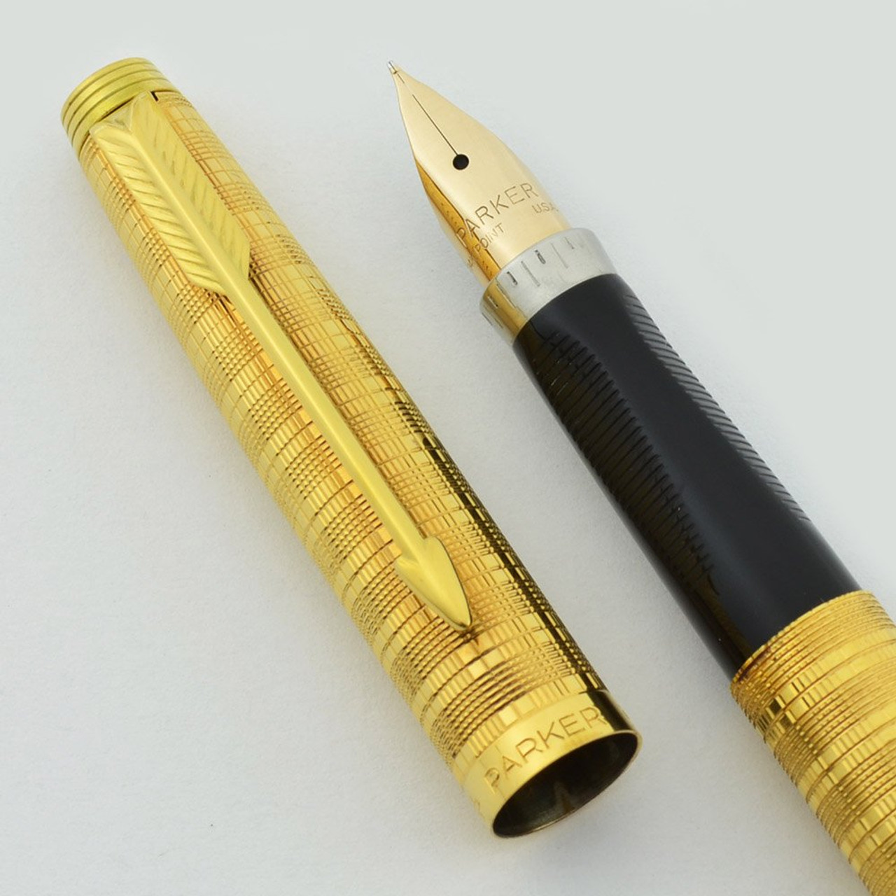 Parker 75 Fountain Pen "Ecossais" - Gold Plate, Dish Tassies, Fine 14k (Near Mint)