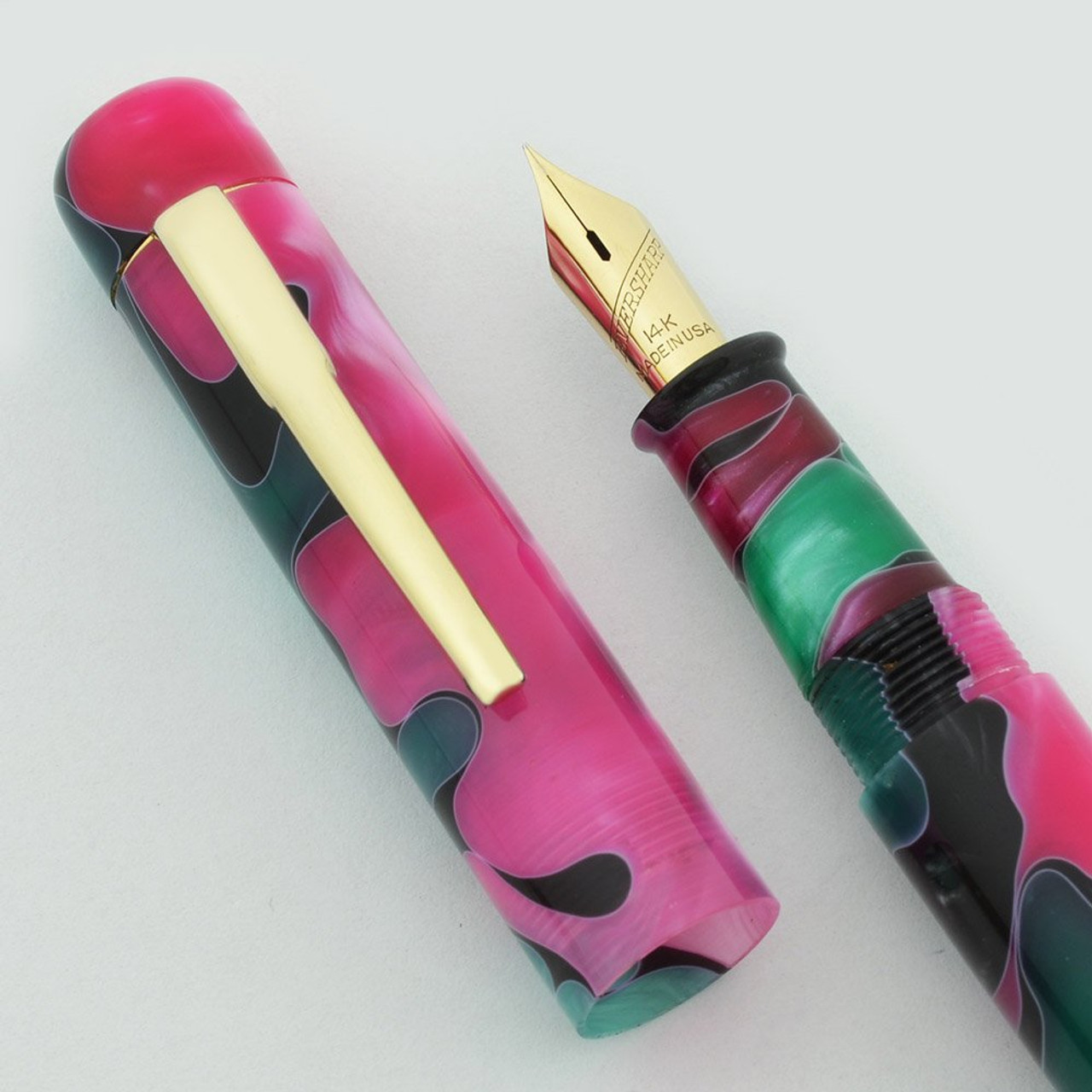 Ranga Acrylic 4cs - Blow-Filler, 14k Eversharp Manifold Extra Fine, Pink Green Black Swirl (New in Box)