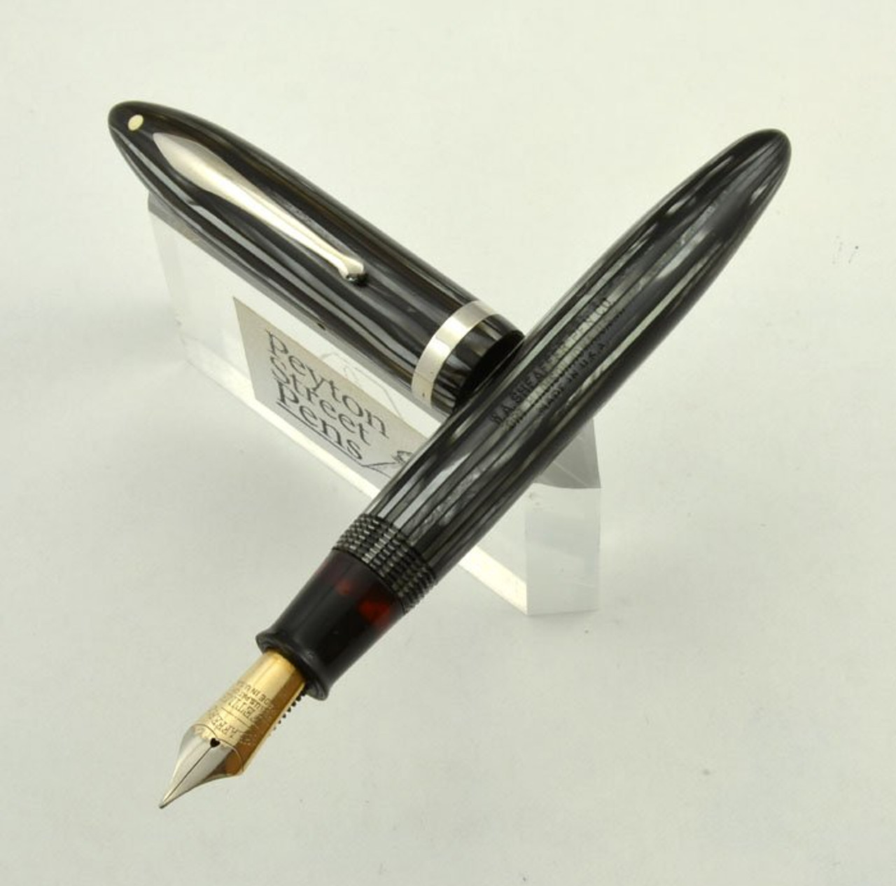 Sheaffer Balance Lifetime Fountain Pen -  Oversized, Lever Fill, Grey Striated, Fine (Excellent, Restored)