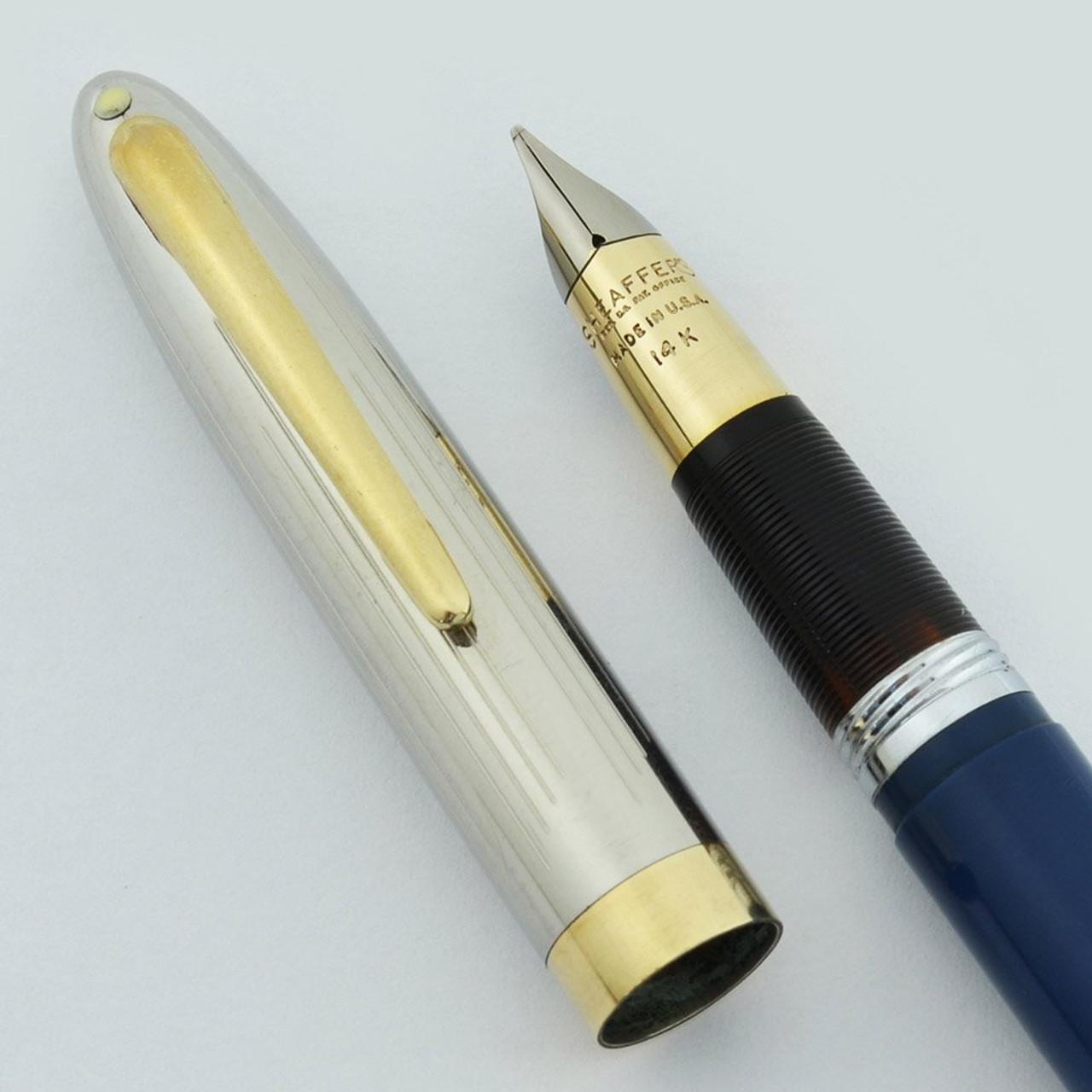 Sheaffer Sentinel TM Fountain Pen - Touchdown, Blue, Medium-Broad (Very Nice, Restored, Personalized)