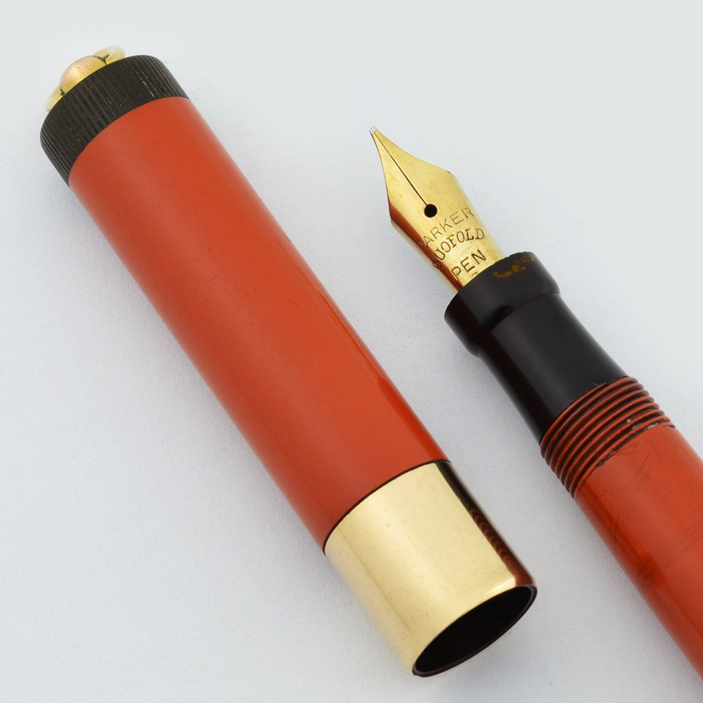 Parker Lady Duofold Deluxe Fountain Pen - Wide Band, Red, Medium
