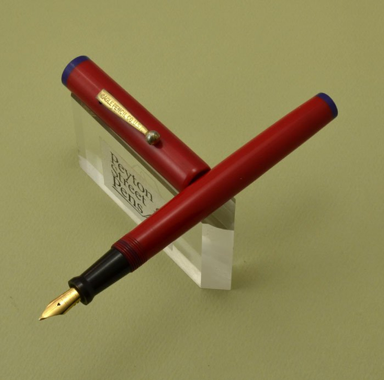 Eagle Fountain Pen - Red w Blue Ends, Fine 14k Flexible Nib (Excellent, Restored)