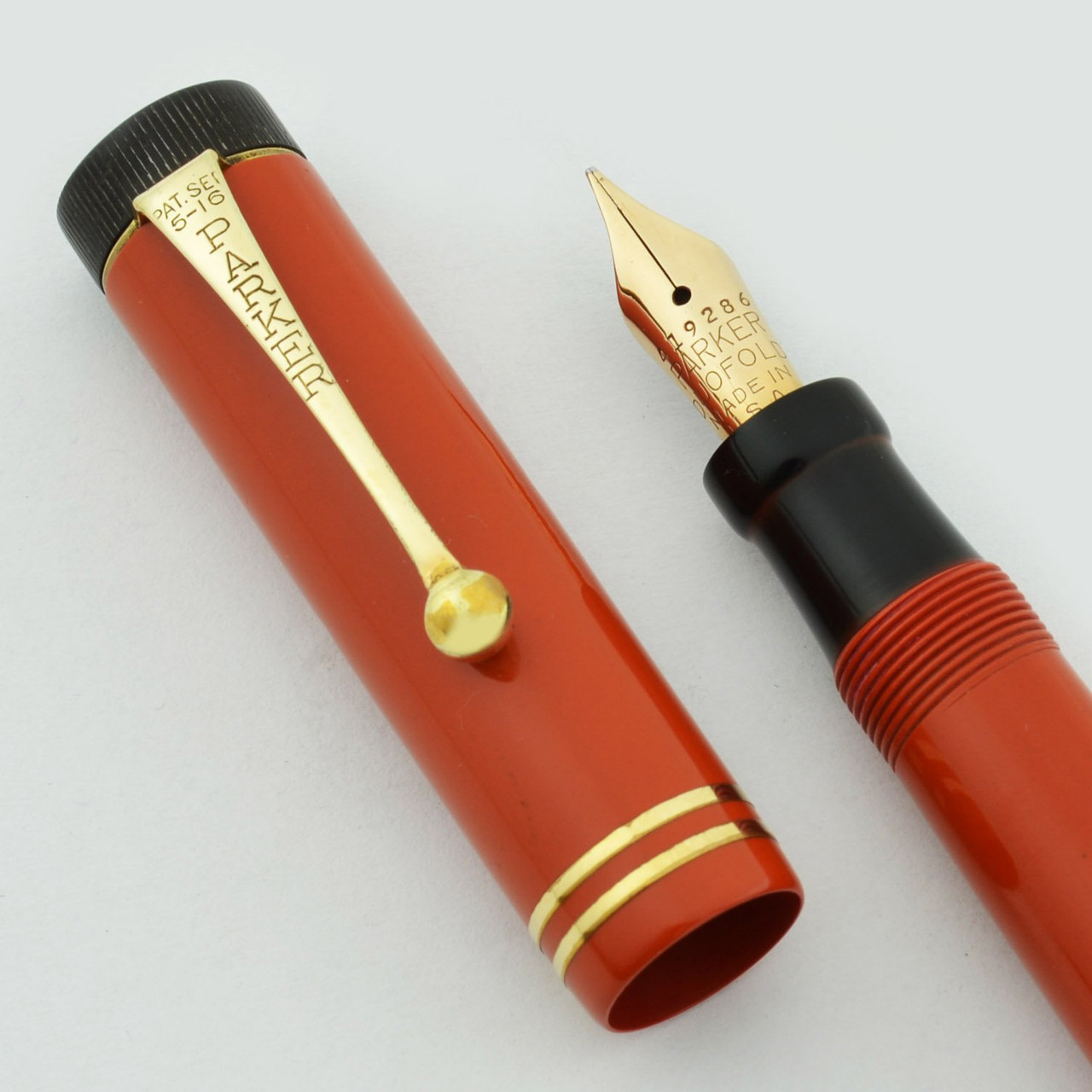 Parker Duofold Jr. Lucky Curve Fountain Pen - Red, Black Ends, Two