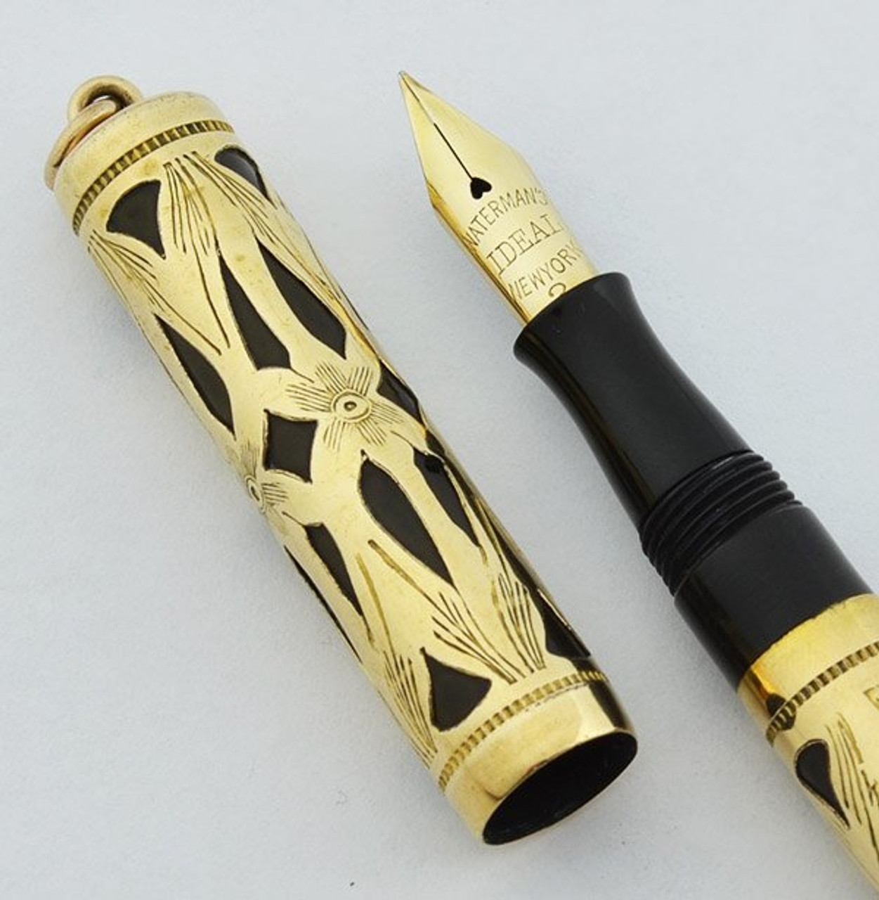 Waterman 0552 1/2 V Ring Top Fountain Pen - Gold Basketweave Filigree, Extra Fine Ideal Nib (Superior, Restored)