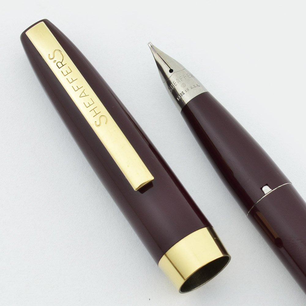 Sheaffer Imperial III Touchdown Fountain Pen - Burgundy, Cursive Italic PdAg Nib (Excellent, Restored)