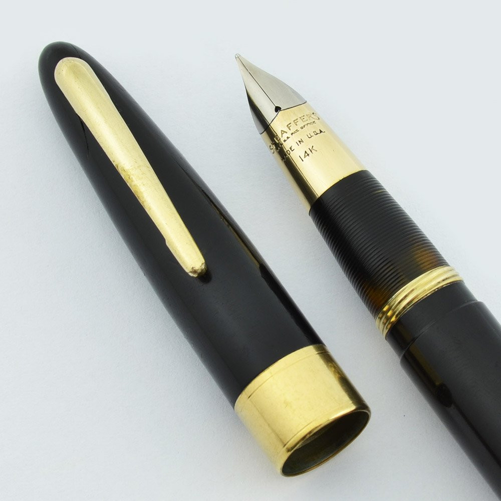 Sheaffer Valiant Lifetime 1250 Fountain Pen - Fat Version, Wide Band, Black, Lever Fill, Fine (Excellent, Restored)