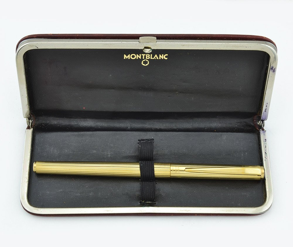 Montblanc Noblesse Fountain Pen - Gold Plated, 1980s, Extra Fine 14k Nib (Very Nice, Montblanc Leather Case)