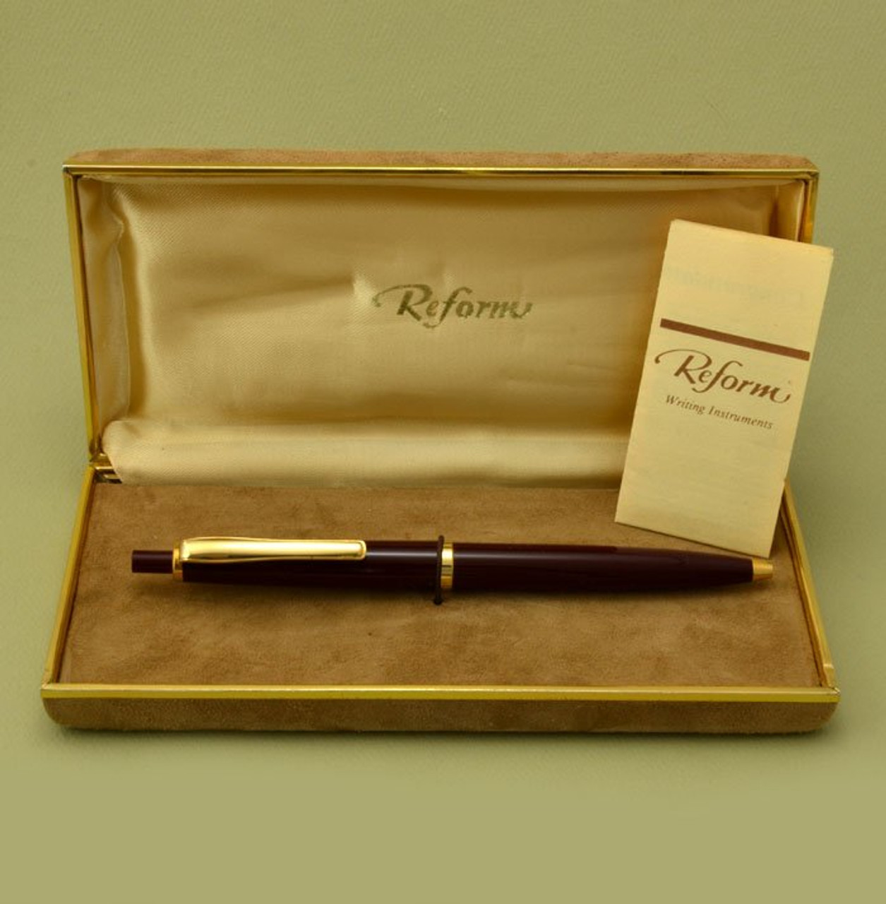 Reform Germany Ballpoint Pen - Burgundy, Gold Trim, Clicker  (Like New in Box)