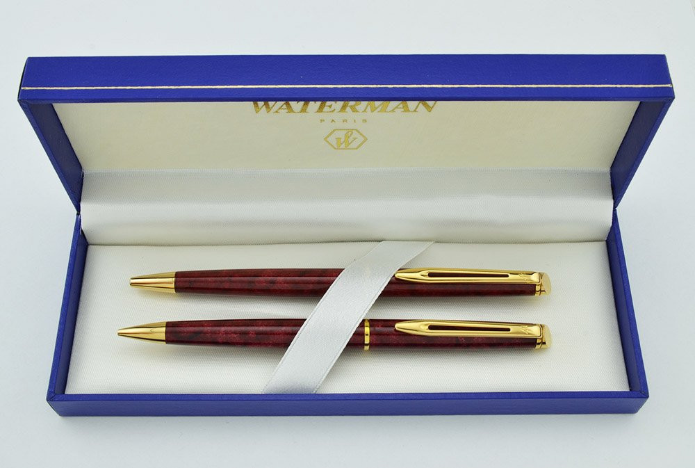 Waterman Hémisphère Ballpoint Pen and Pencil Set - Red Marble